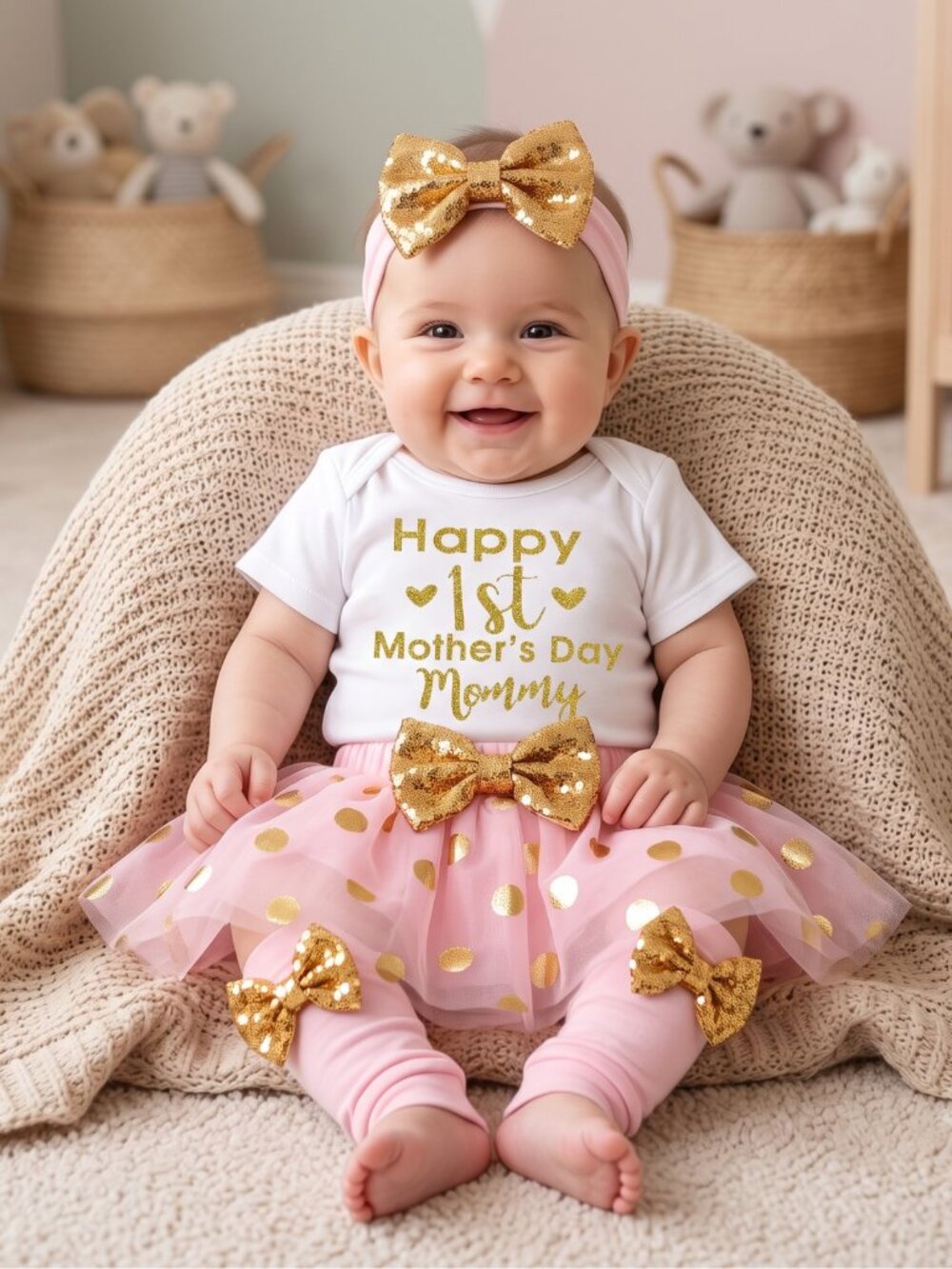 New Baby Girl 5-Piece Outfit “Happy First Mother’s Day Mommy” | Size 0-3 Months
